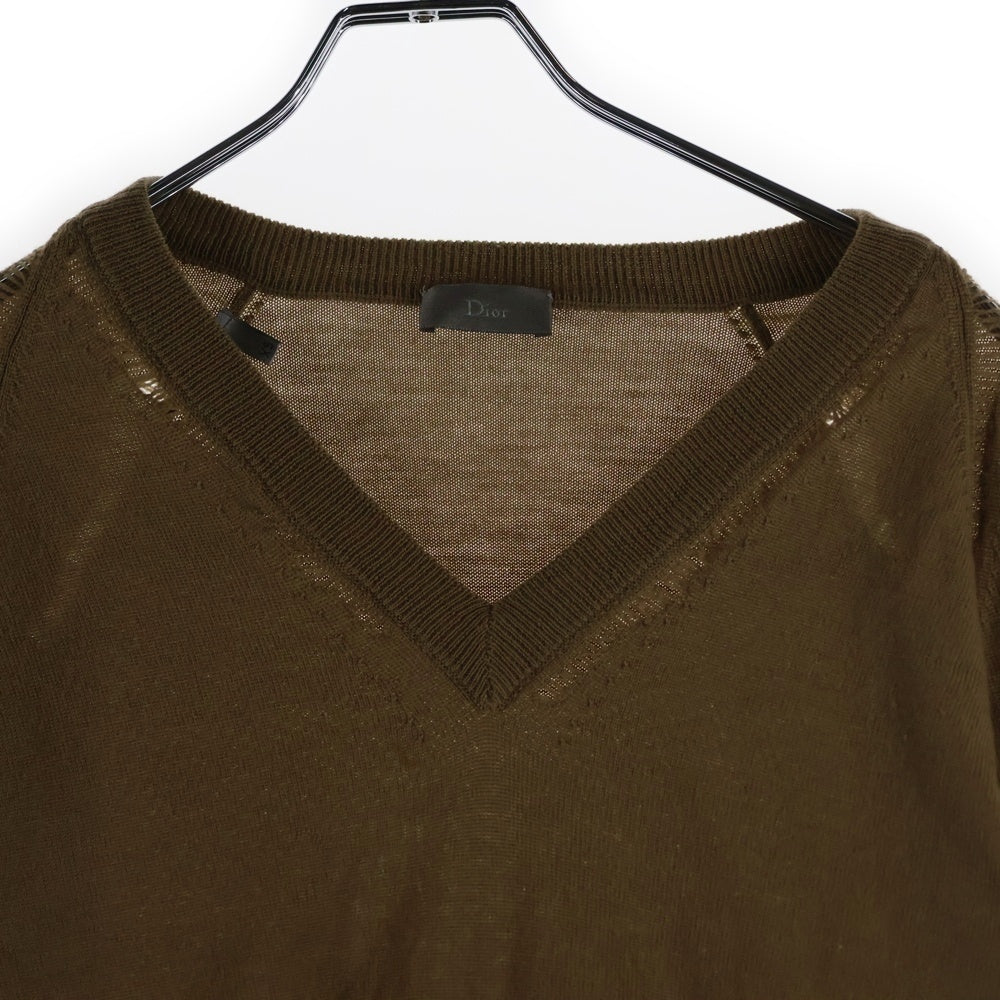 DIOR(ディオール) レザーパッチ Vネックウールニット セーター ブラウン 4HH4057501