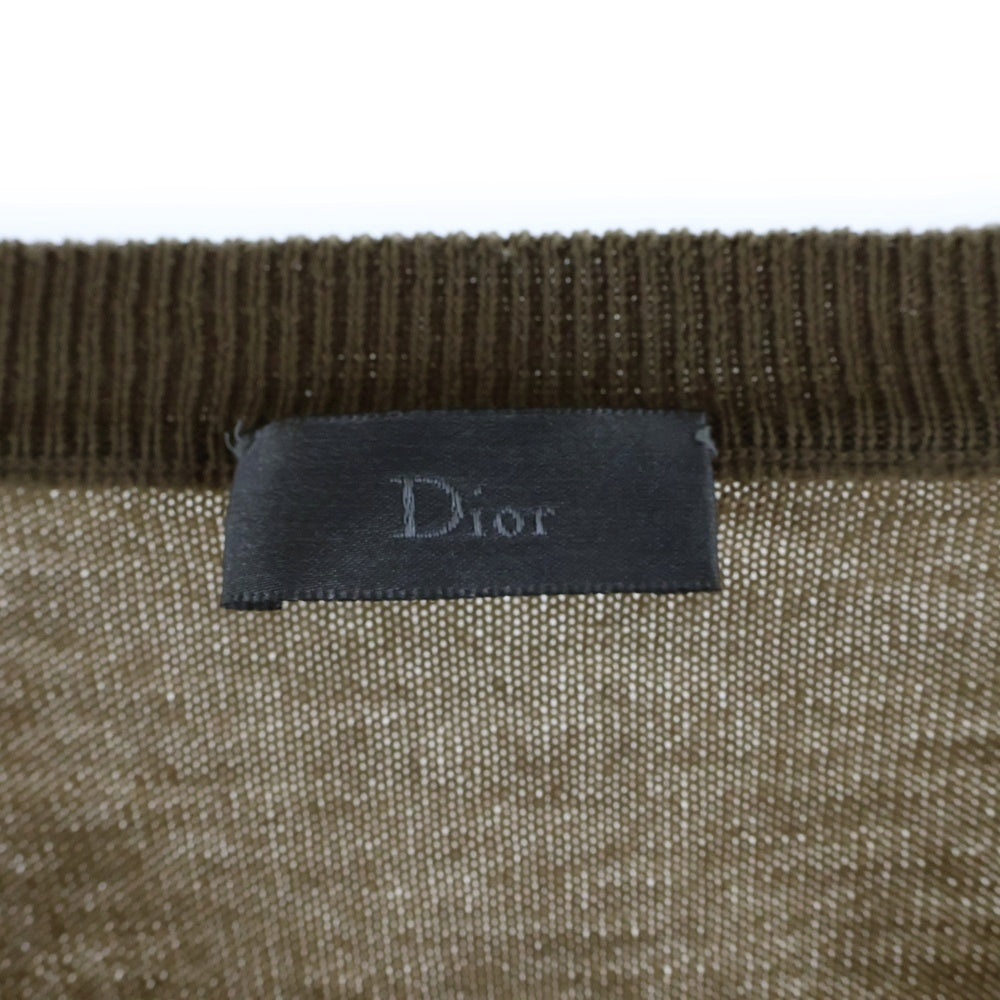 DIOR(ディオール) レザーパッチ Vネックウールニット セーター ブラウン 4HH4057501