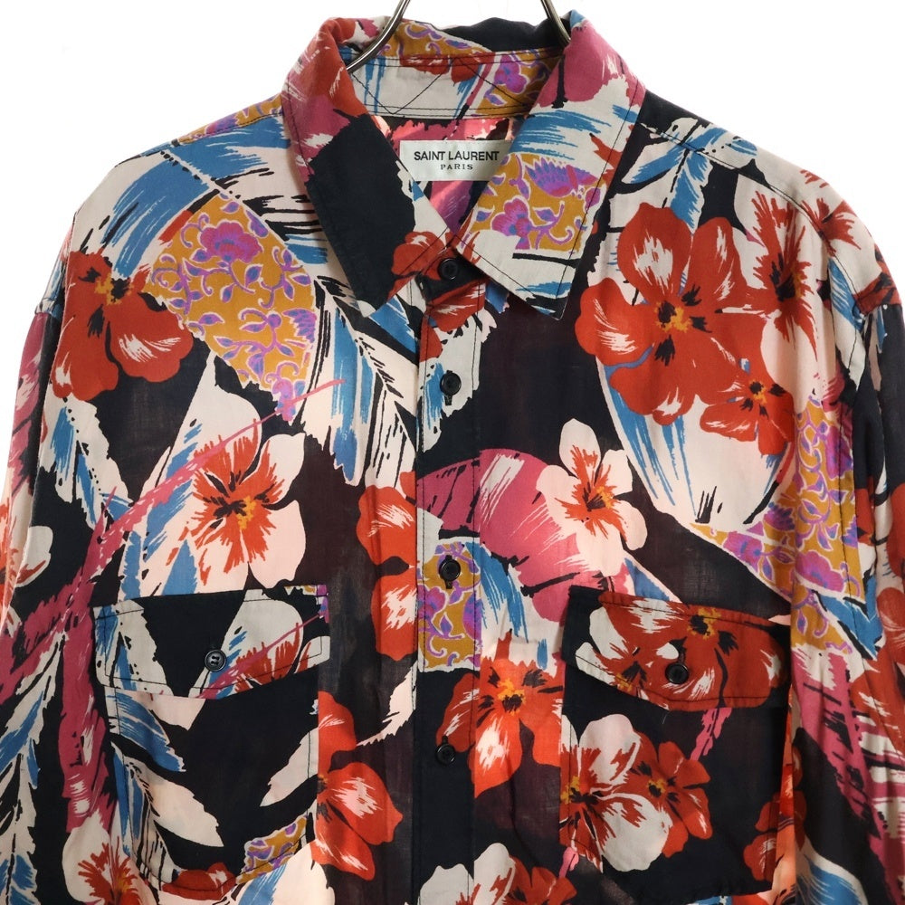 SAINT LAURENT PARIS(サンローランパリ) 21SS フラワー総柄 長袖シャツワンピース ロングシャツ マルチ 644066
