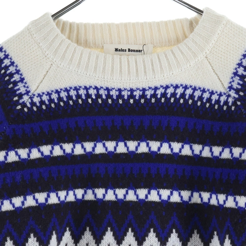 Wales Bonner(ウェールズ ボナー) 24AW MERINO WOOL KNIT メリノウールニット ブルー/ホワイトUA24KN21-WO09-1089