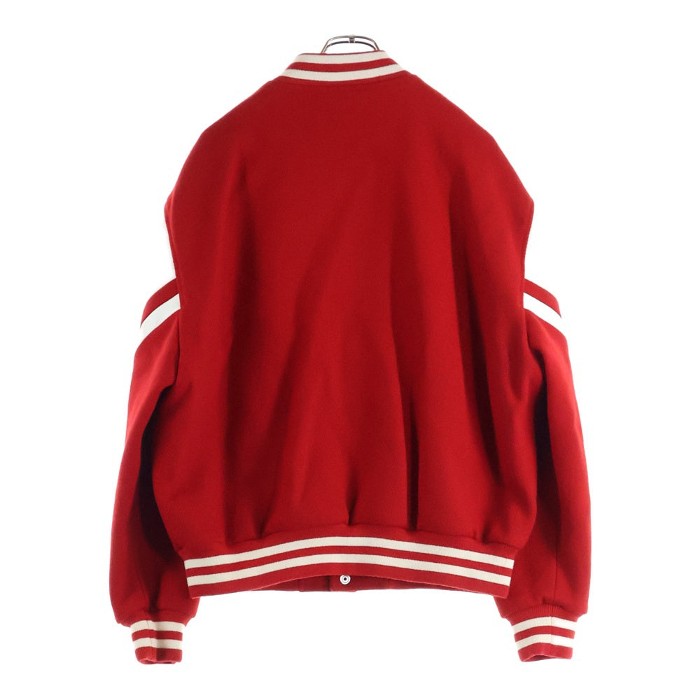CELINE(セリーヌ) 23AW JACKSON Thick Wool Plush Jacket 2V58N896C.27ED ジャクソン Cロゴスタジャン スタジアムジャケット ウール/レザー レッド