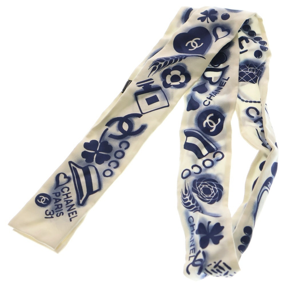 CHANEL(シャネル) アイコンモチーフ スカーフ ツイリー ホワイト/ブルー