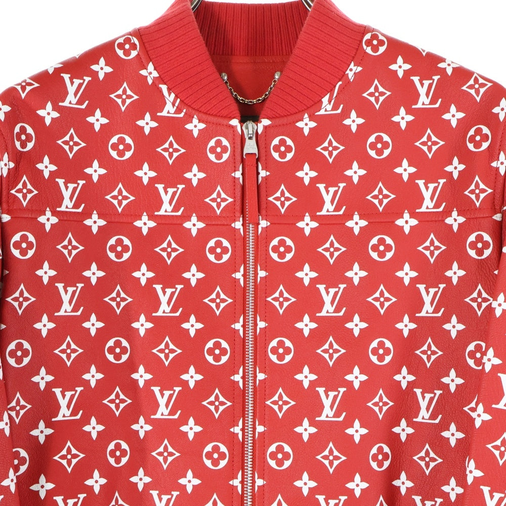 LOUIS VUITTON(ルイヴィトン) 17AW ×SUPREME Monogram LV Leather Baseball Jacket シュプリーム モノグラム レザーベースボールジャケット ボンバージャケット レッド HDL90ED0S