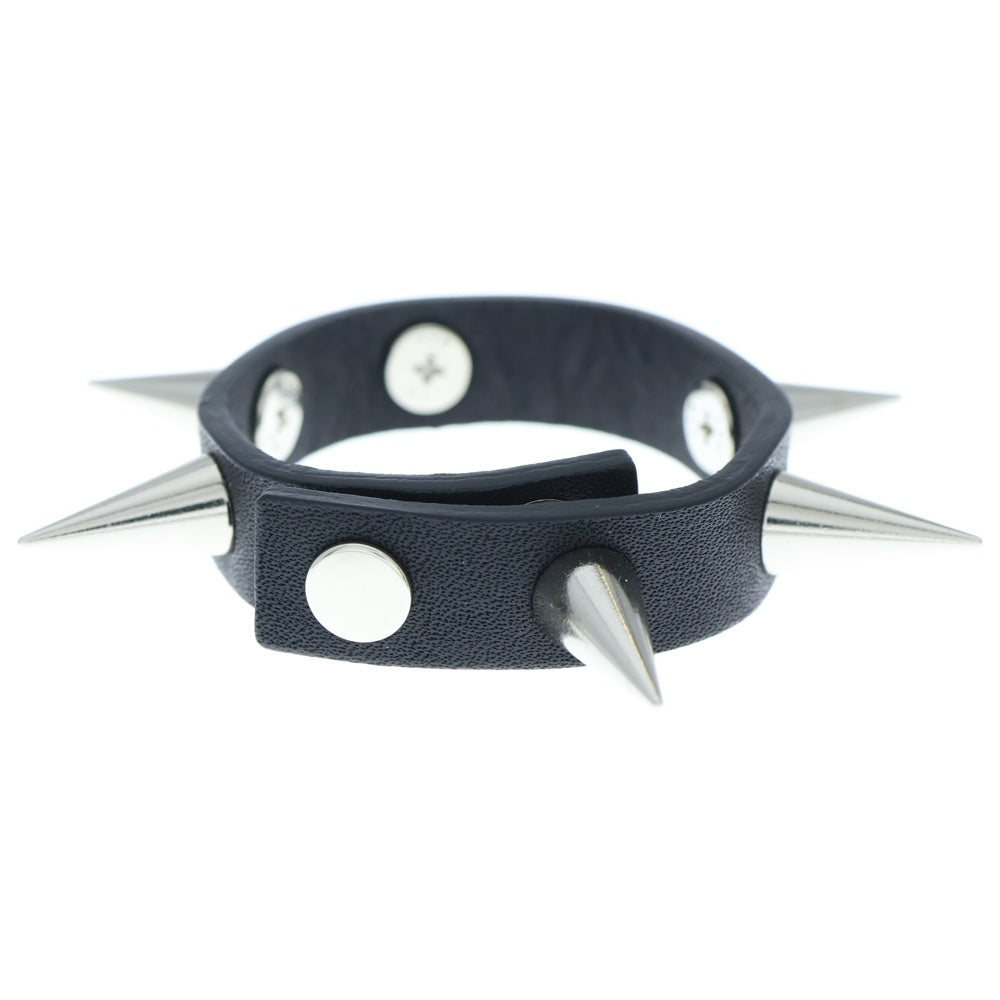 UNDERCOVER(アンダーカバー) 25SS カウハイドレザー ブレスレット コーンスタッズロゴ箔押しプリントスナップボタンバングル ブラック/シルバー UP1E4A04