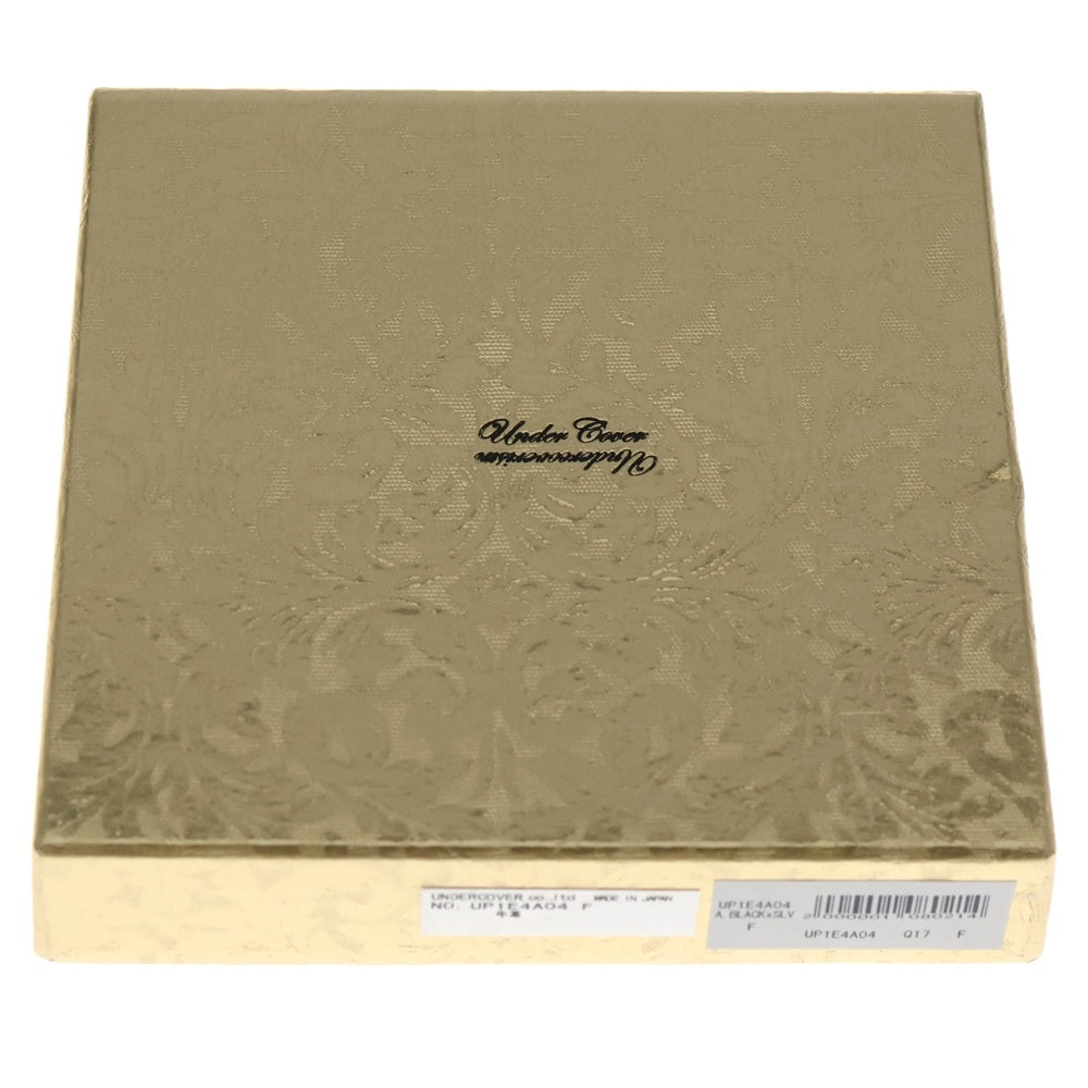 UNDERCOVER(アンダーカバー) 25SS カウハイドレザー ブレスレット コーンスタッズロゴ箔押しプリントスナップボタンバングル ブラック/シルバー UP1E4A04