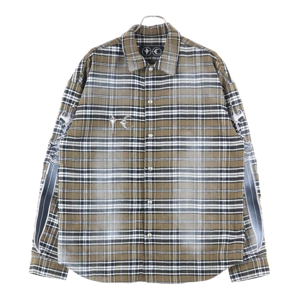 THUG CLUB(サグクラブ) ソード刺繍 チェック フランネルシャツ 長袖シャツ ブラウン TC24SH2002