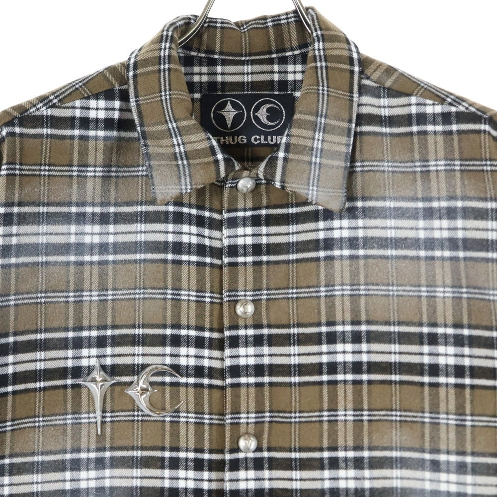 THUG CLUB(サグクラブ) ソード刺繍 チェック フランネルシャツ 長袖シャツ ブラウン TC24SH2002