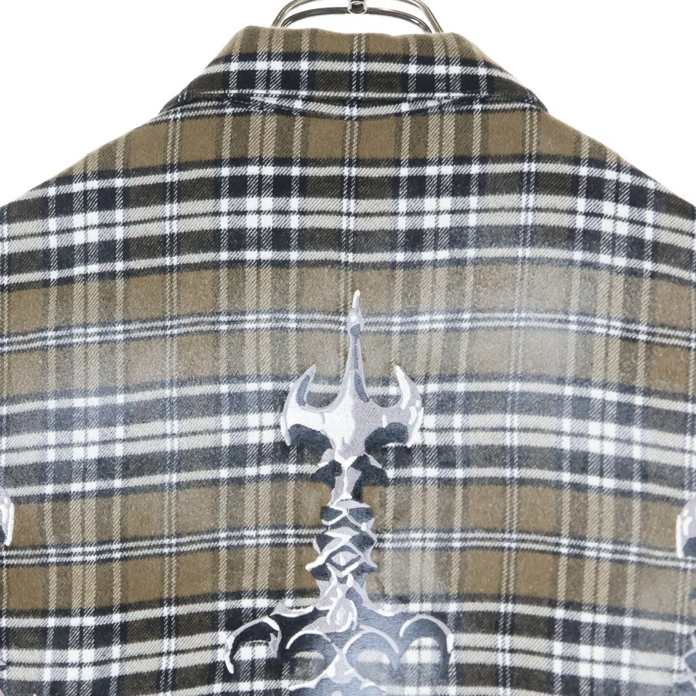 THUG CLUB(サグクラブ) ソード刺繍 チェック フランネルシャツ 長袖シャツ ブラウン TC24SH2002