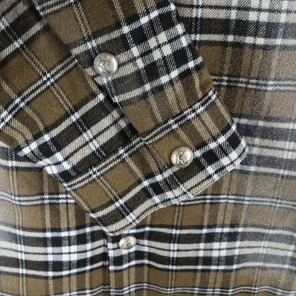 THUG CLUB(サグクラブ) ソード刺繍 チェック フランネルシャツ 長袖シャツ ブラウン TC24SH2002