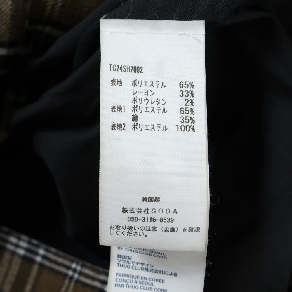 THUG CLUB(サグクラブ) ソード刺繍 チェック フランネルシャツ 長袖シャツ ブラウン TC24SH2002