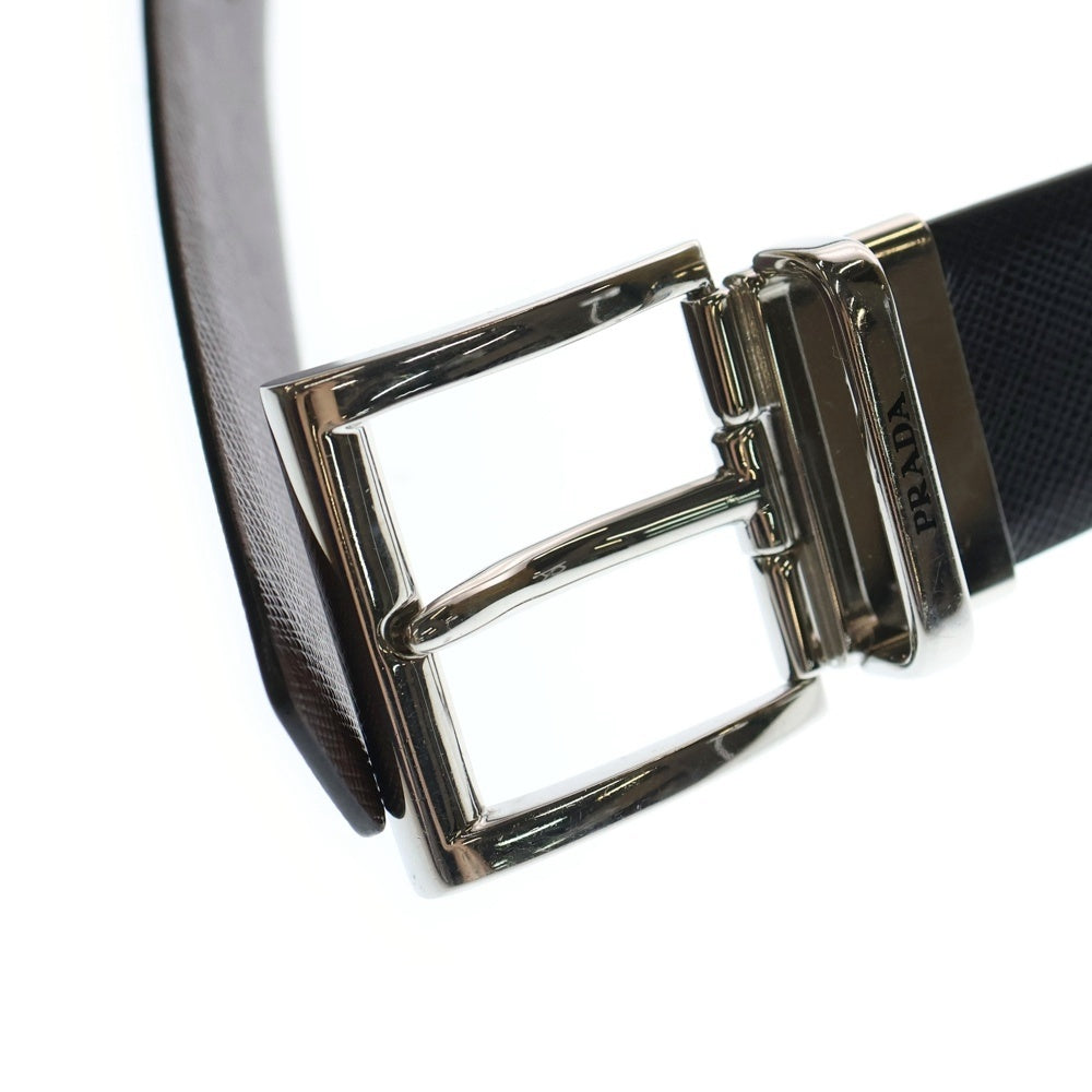 PRADA(プラダ) サフィアーノ スクエアバックルレザーベルト ブラック