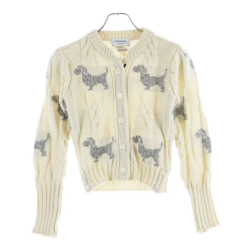 THOM BROWNE(トムブラウン) ジュガード刺繍 ラウンドネックカーディガン ニット ホワイト FKC542A レディース