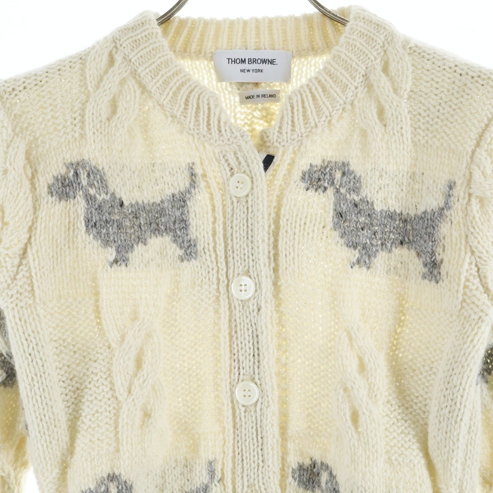 THOM BROWNE(トムブラウン) ジュガード刺繍 ラウンドネックカーディガン ニット ホワイト FKC542A レディース