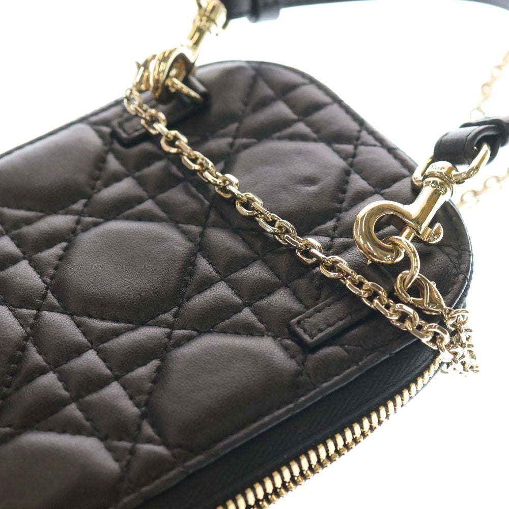 Christian Dior(クリスチャンディオール) ラムスキン カナージュ フォンホルダー ショルダーバッグ ブラック