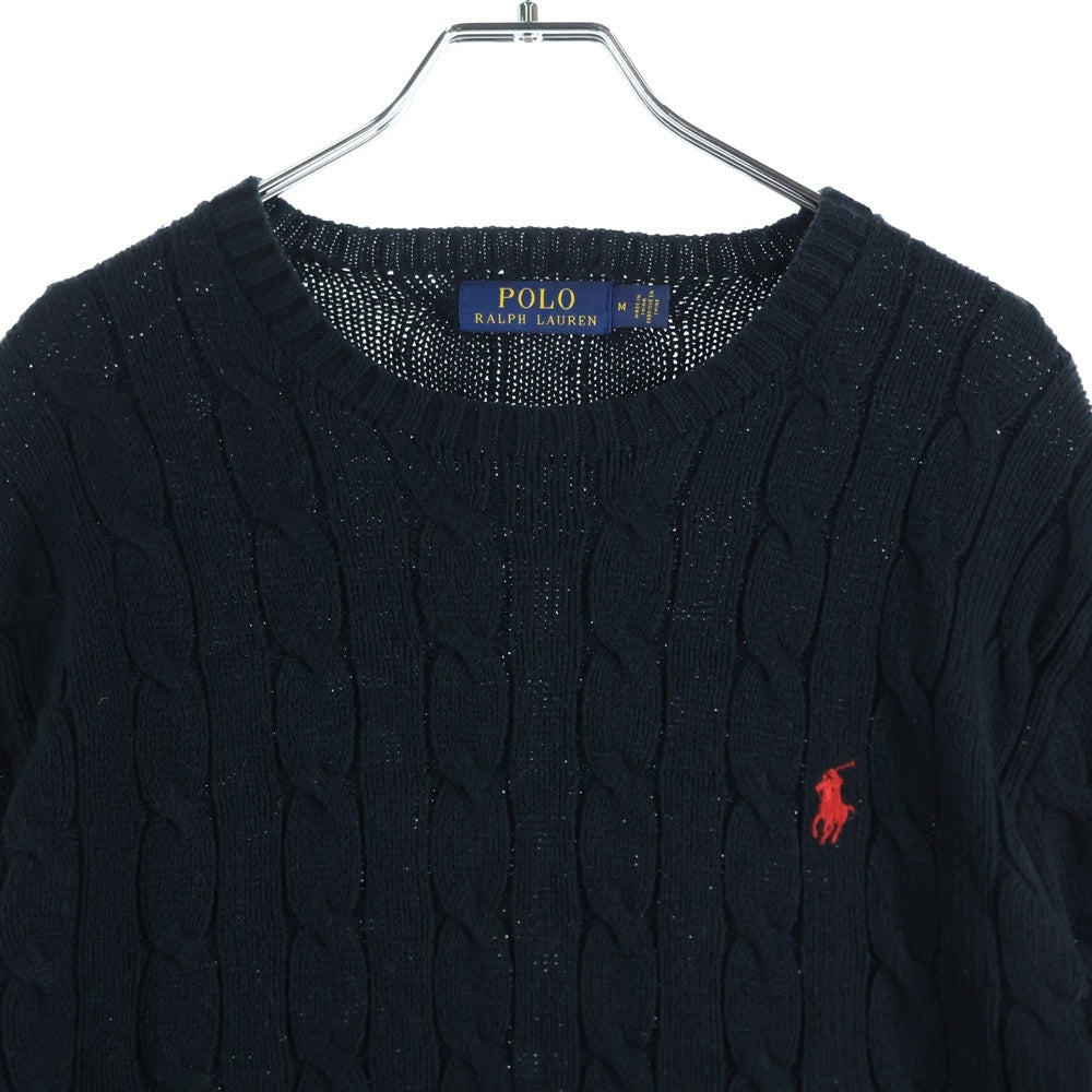 POLO RALPH LAUREN(ポロラルフローレン) ワンポイント刺繍 ケーブルニット セーター ブラック