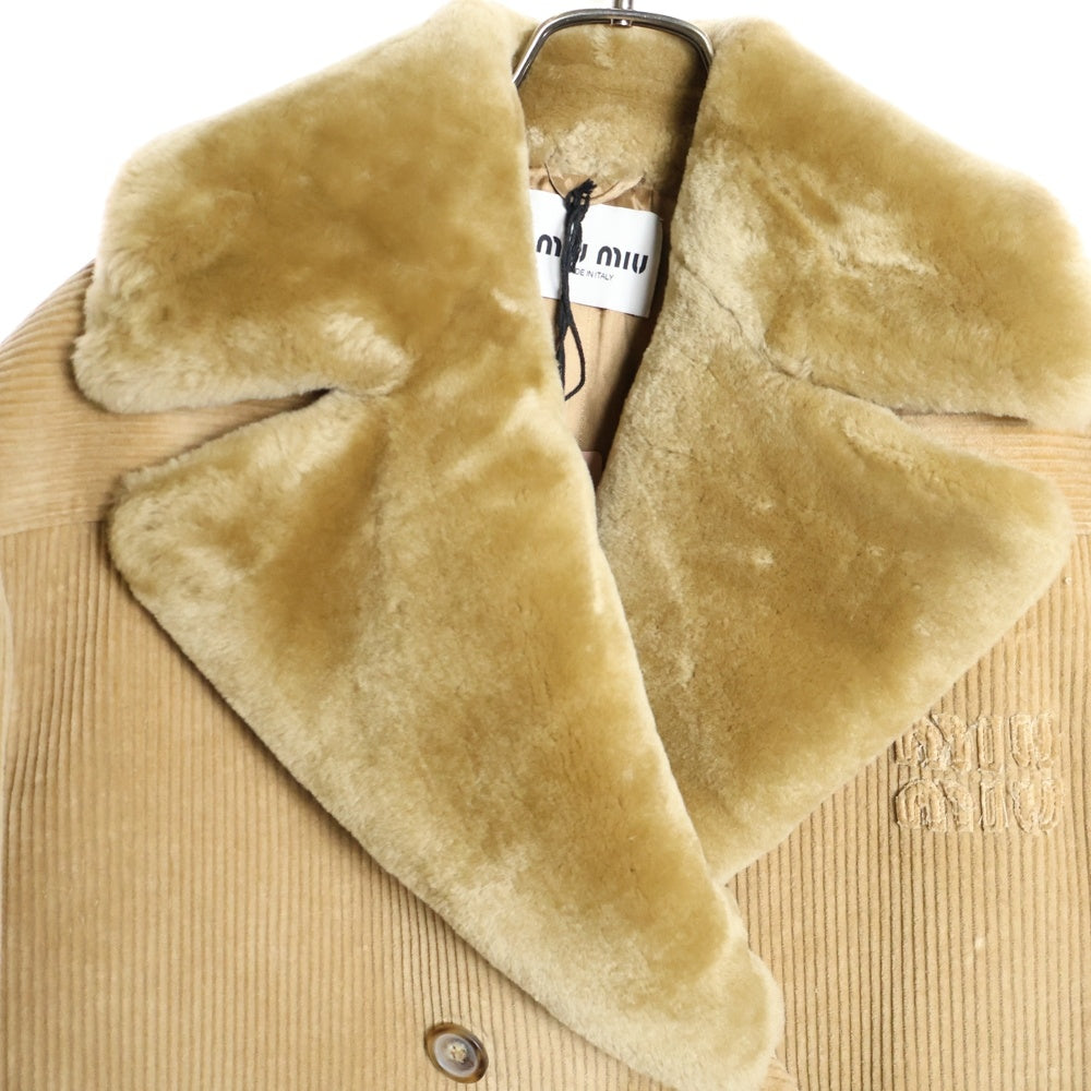 miumiu(ミュウミュウ) ロゴ刺繍 シアリングトリム コーデュロイコート