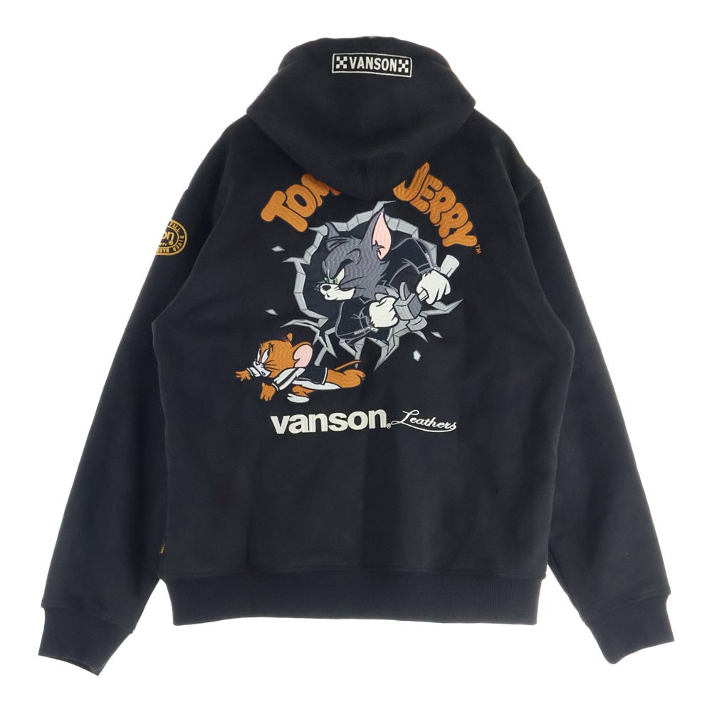 VANSON(バンソン) TOM & JERRY ZIP HOODIE トム&ジェリー ジップパーカー 裏ボア刺繍ジップパーカー ブラック