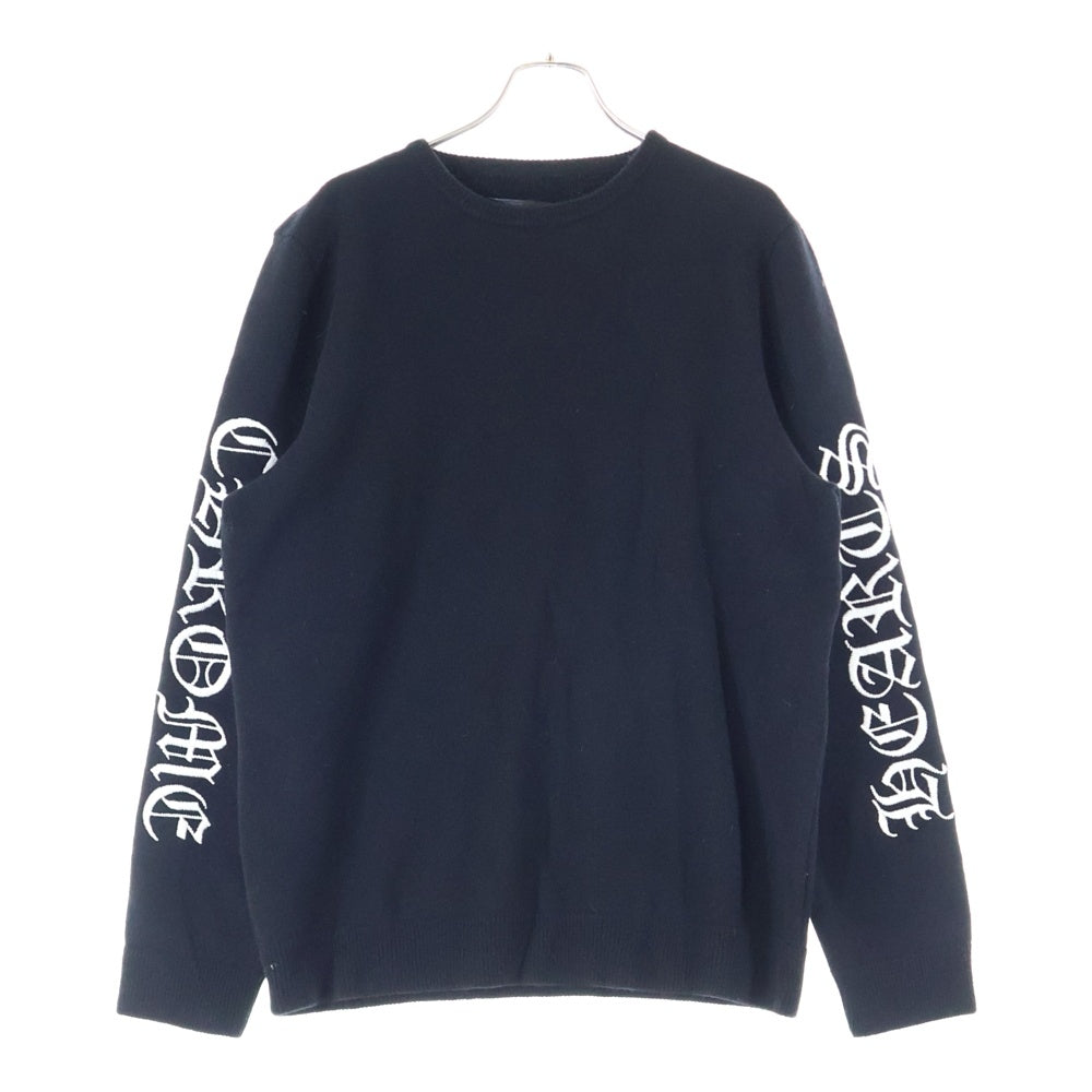CHROME HEARTS(クロムハーツ) 袖ロゴ刺繍 クルーネック フルカシミア ニットセーター ブラック