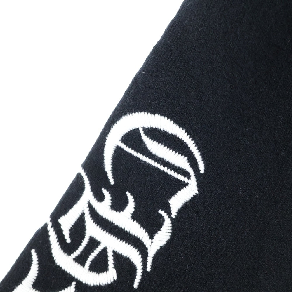 CHROME HEARTS(クロムハーツ) 袖ロゴ刺繍 クルーネック フルカシミア ニットセーター ブラック