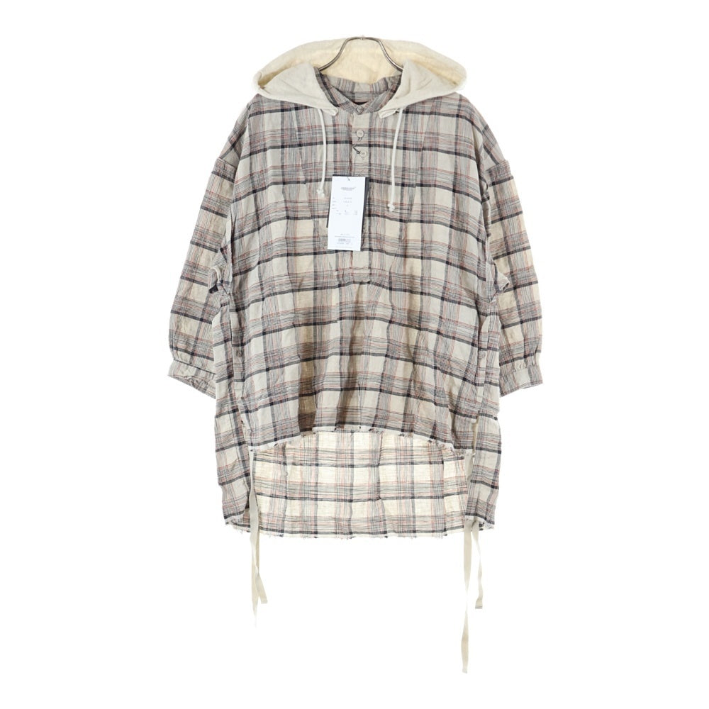 UNDERCOVER(アンダーカバー) 25SS プルオーバーシャツ フード付き チェックシャツ ベージュ UC1E4406
