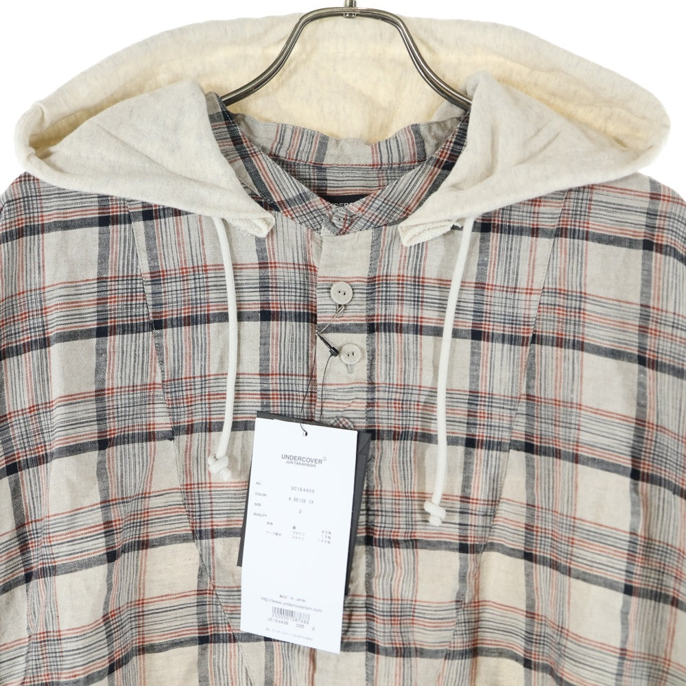 UNDERCOVER(アンダーカバー) 25SS プルオーバーシャツ フード付き チェックシャツ ベージュ UC1E4406