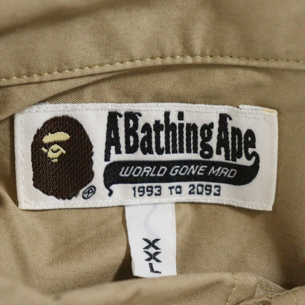 A BATHING APE(アベイシングエイプ) ワッペン付き ミニタリーシャツ 半袖シャツ ベージュ