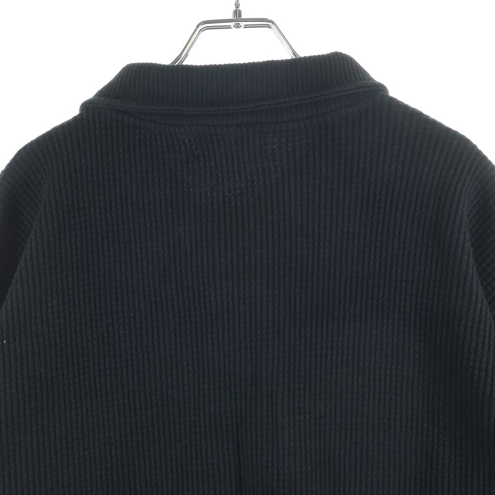 THUG CLUB(サグクラブ) シルバー装飾 ワッフルポロシャツ 長袖カットソー ブラック TC24PK0101