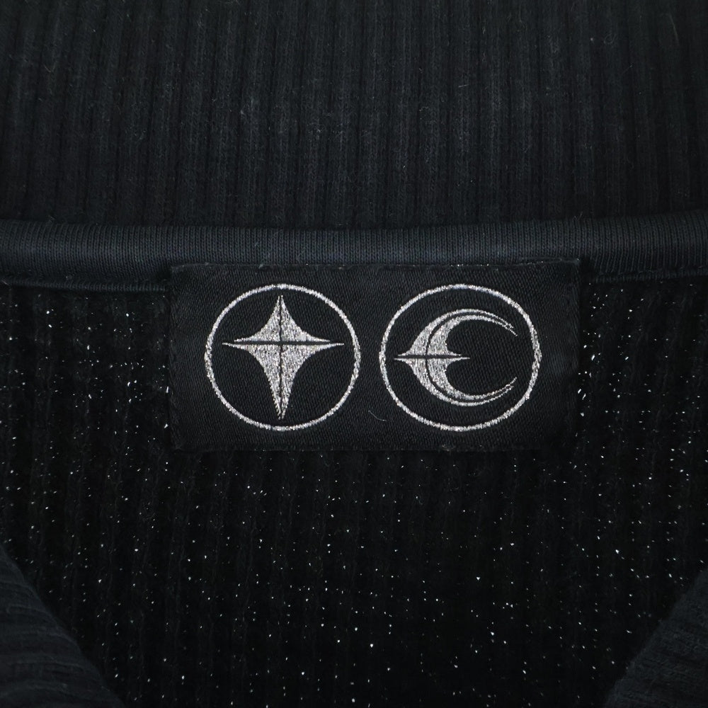 THUG CLUB(サグクラブ) シルバー装飾 ワッフルポロシャツ 長袖カットソー ブラック TC24PK0101