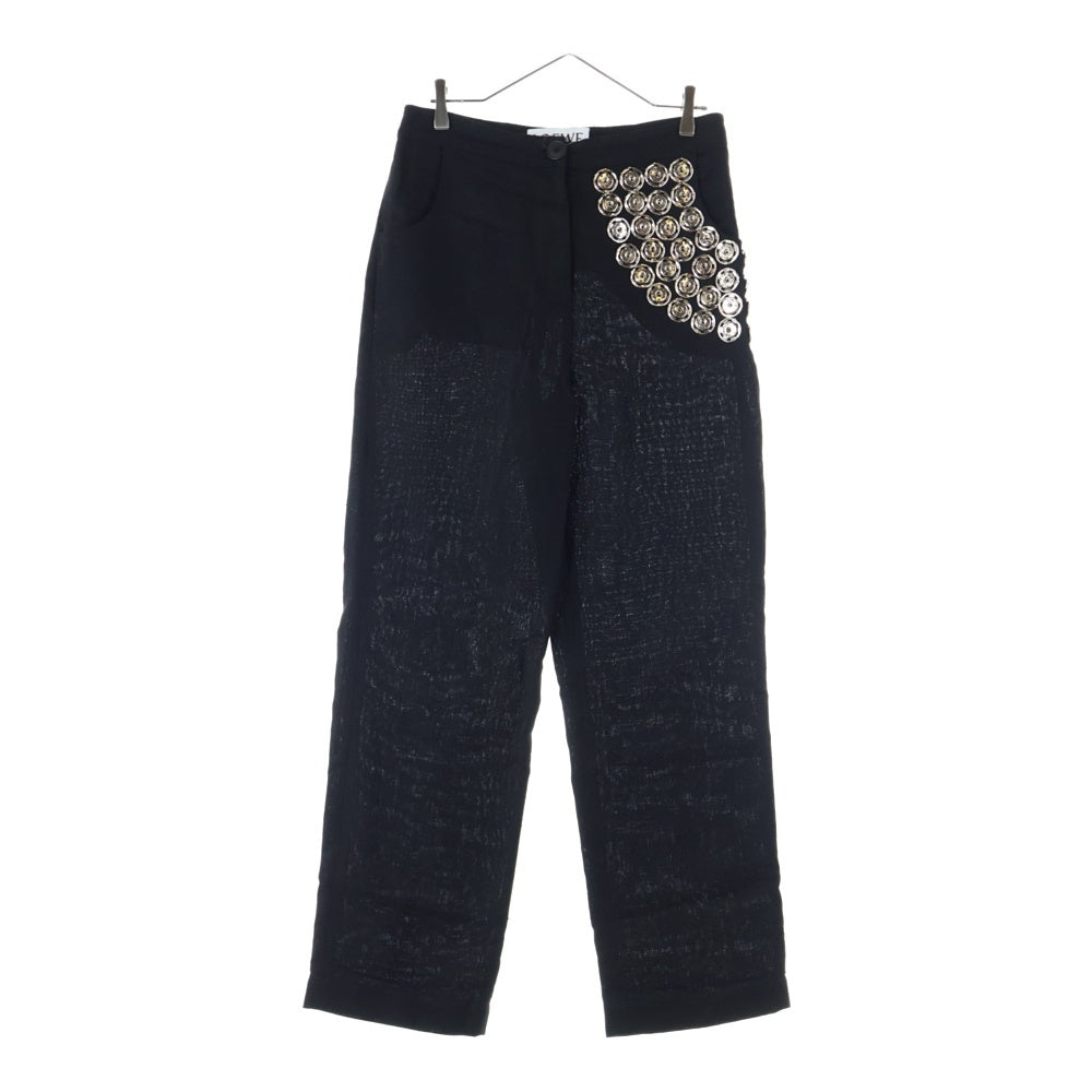 LOEWE(ロエベ) シルバー装飾リネンスラックスパンツ ストレートパンツ ブラック
