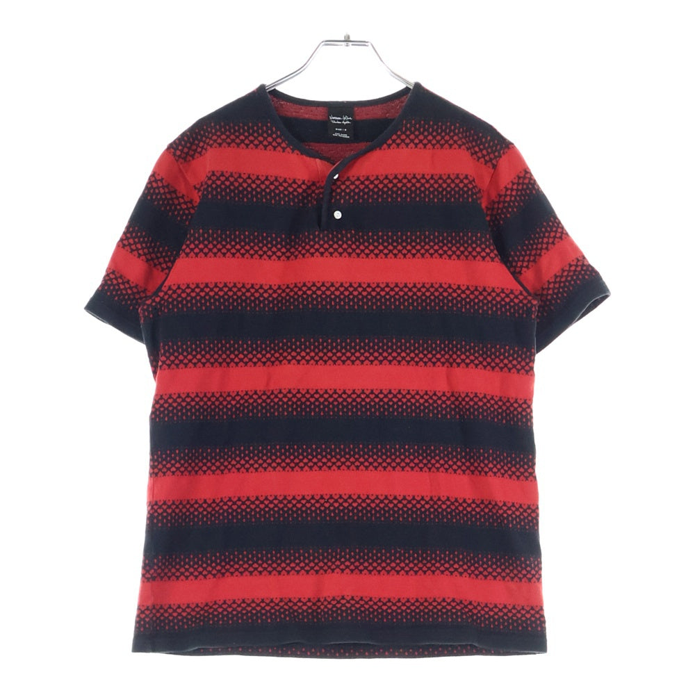 NUMBER (N)INE(ナンバーナイン) 本人期 ハートクロスボーダー ヘンリーネック半袖Tシャツ カットソー ブラック/レッド 0357933495