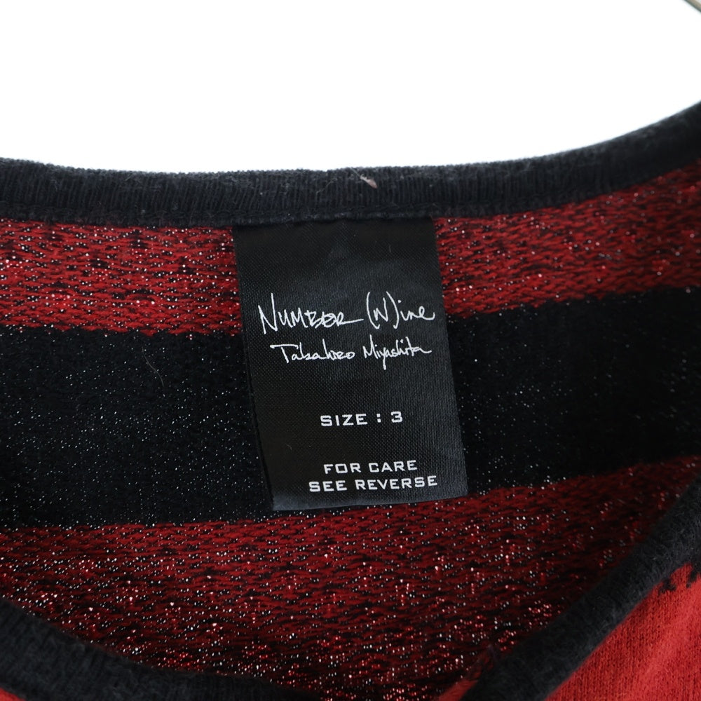 NUMBER (N)INE(ナンバーナイン) 本人期 ハートクロスボーダー ヘンリーネック半袖Tシャツ カットソー ブラック/レッド 0357933495