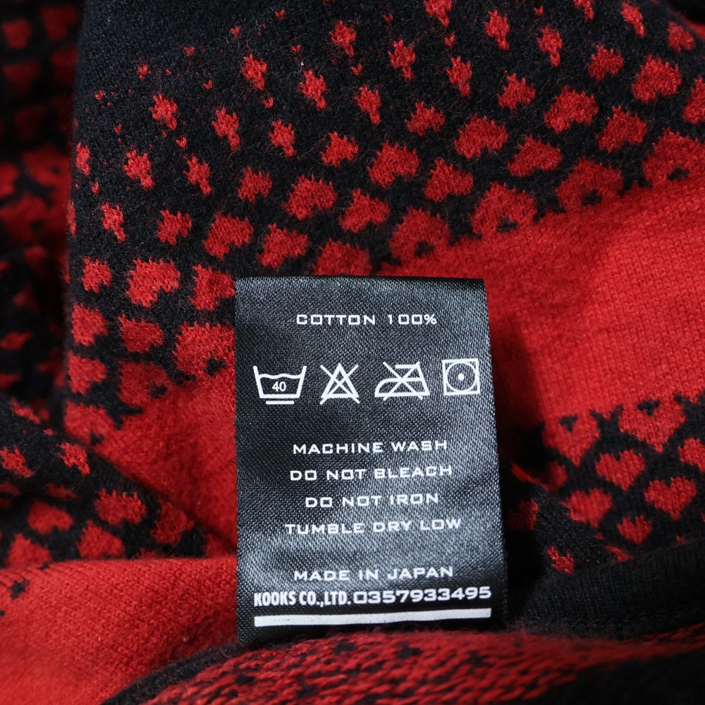 NUMBER (N)INE(ナンバーナイン) 本人期 ハートクロスボーダー ヘンリーネック半袖Tシャツ カットソー ブラック/レッド 0357933495