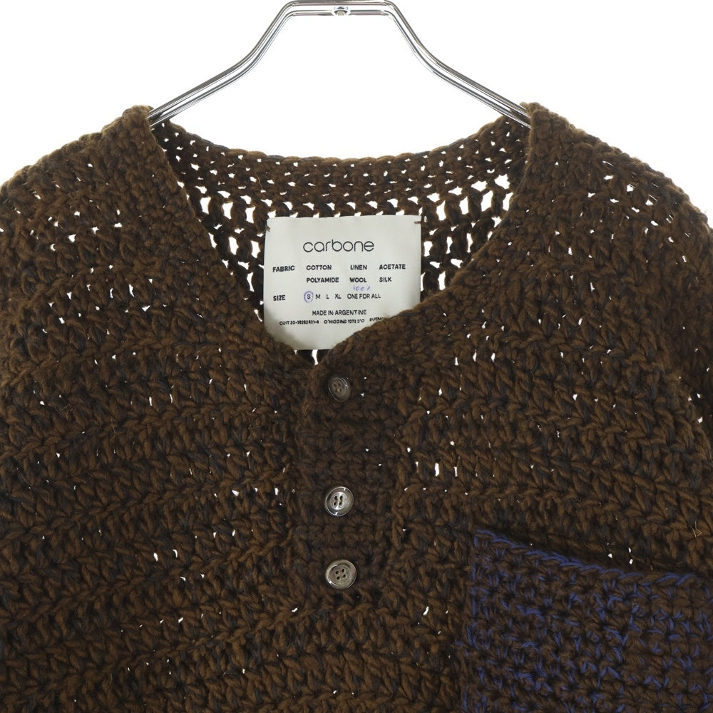NO BRAND(ノーブランド) carbone カルボーネ ヘンリーネックニット 手編みセーター ブラウン