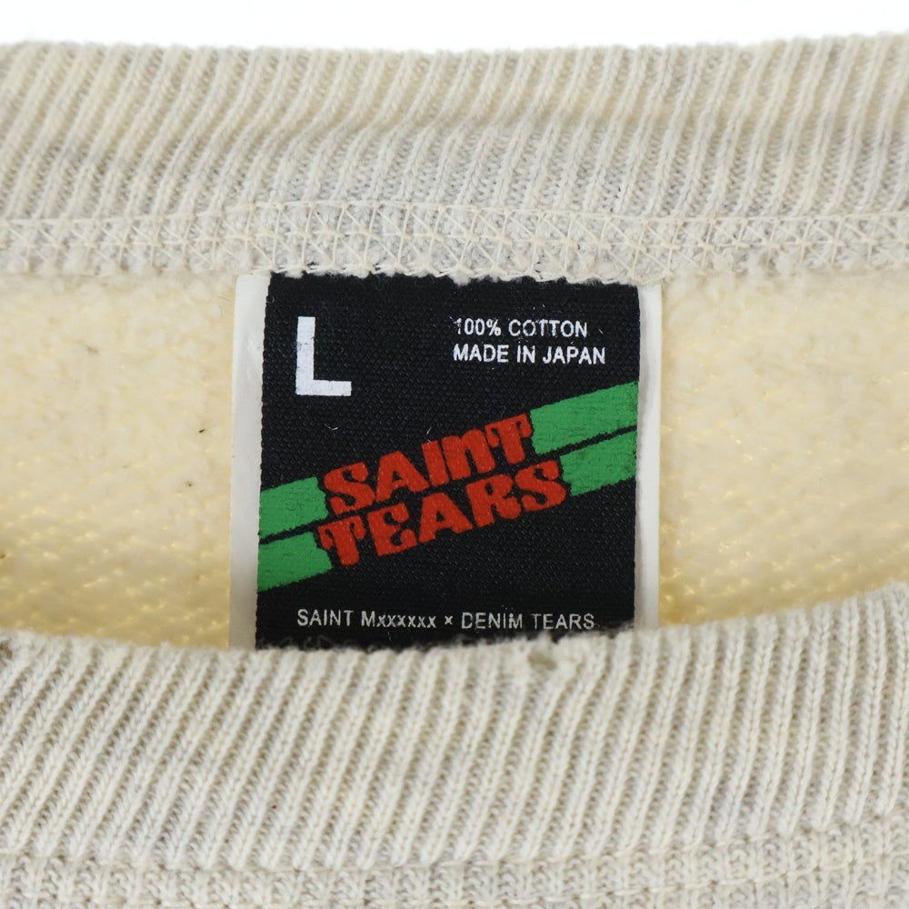 SAINT MICHAEL(セントマイケル) 22SS × Denim Tears ×デニムティアーズ デストロイ加工 クルーネックスウェット トレーナー アイボリー SM-S22-0000-067