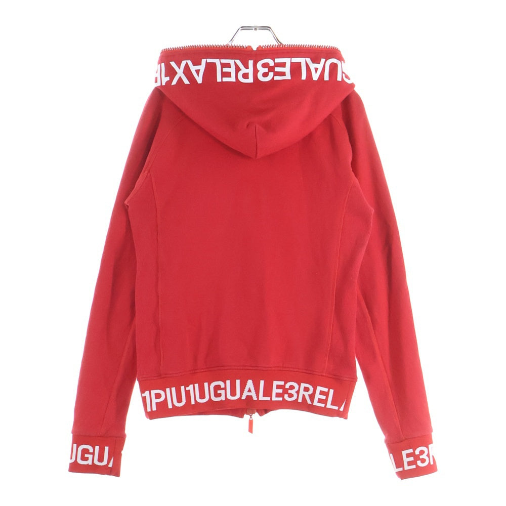 1 PIU 1 UGUALE 3 RELAX(ウノピゥウノウグァーレトレ) ライトストーンフルジップパーカー ロゴフーディー レッド