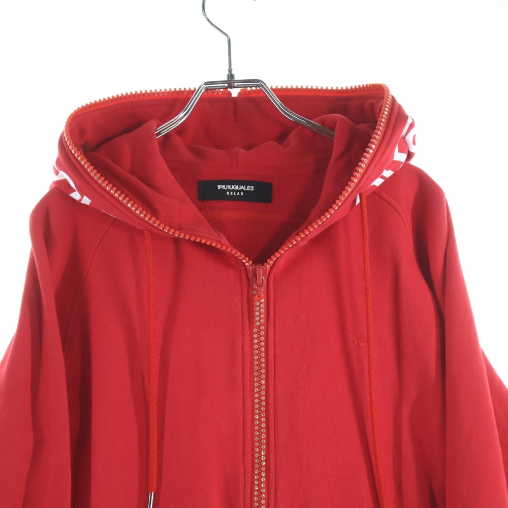 1 PIU 1 UGUALE 3 RELAX(ウノピゥウノウグァーレトレ) ライトストーンフルジップパーカー ロゴフーディー レッド