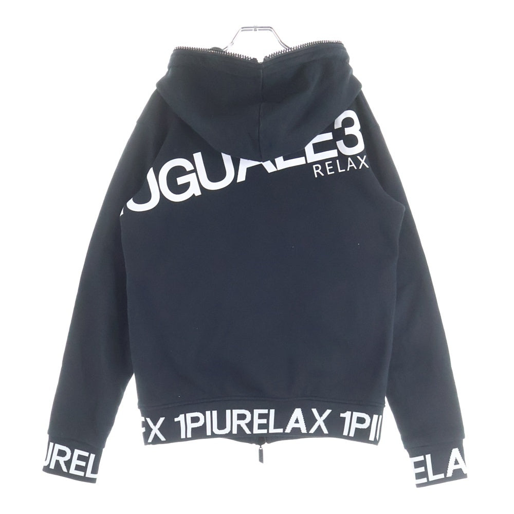1 PIU 1 UGUALE 3 RELAX(ウノピゥウノウグァーレトレ) ライトストーンフルジップパーカー ロゴフーディー ブラック