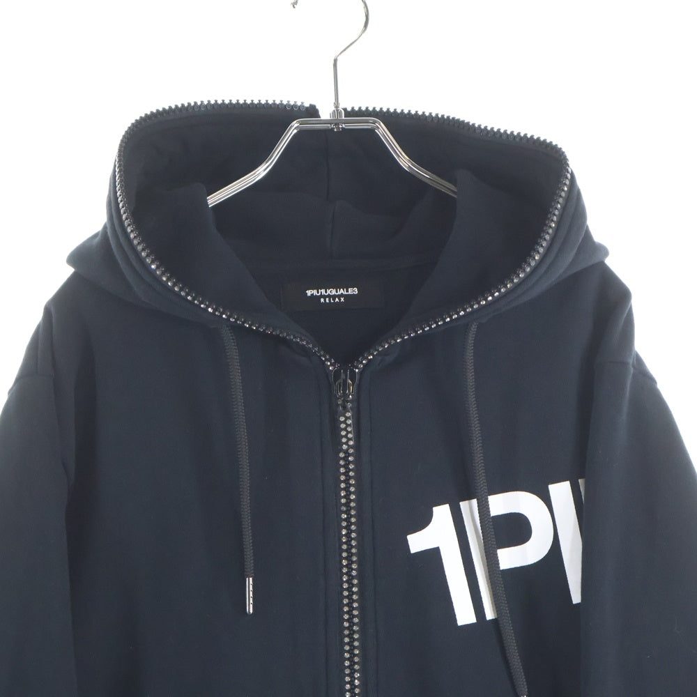 1 PIU 1 UGUALE 3 RELAX(ウノピゥウノウグァーレトレ) ライトストーンフルジップパーカー ロゴフーディー ブラック