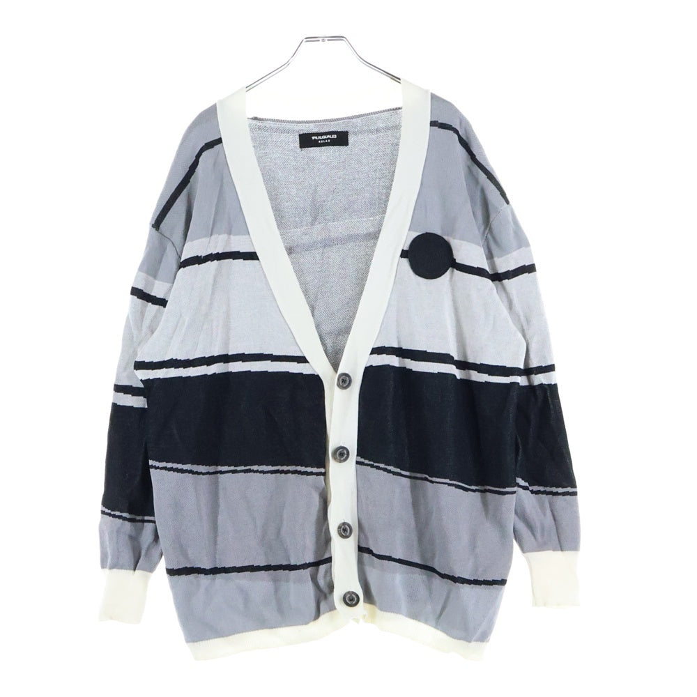 1 PIU 1 UGUALE 3(ウノピゥウノウグァーレトレ) Vネックボーダーカーディガン ニット グレー