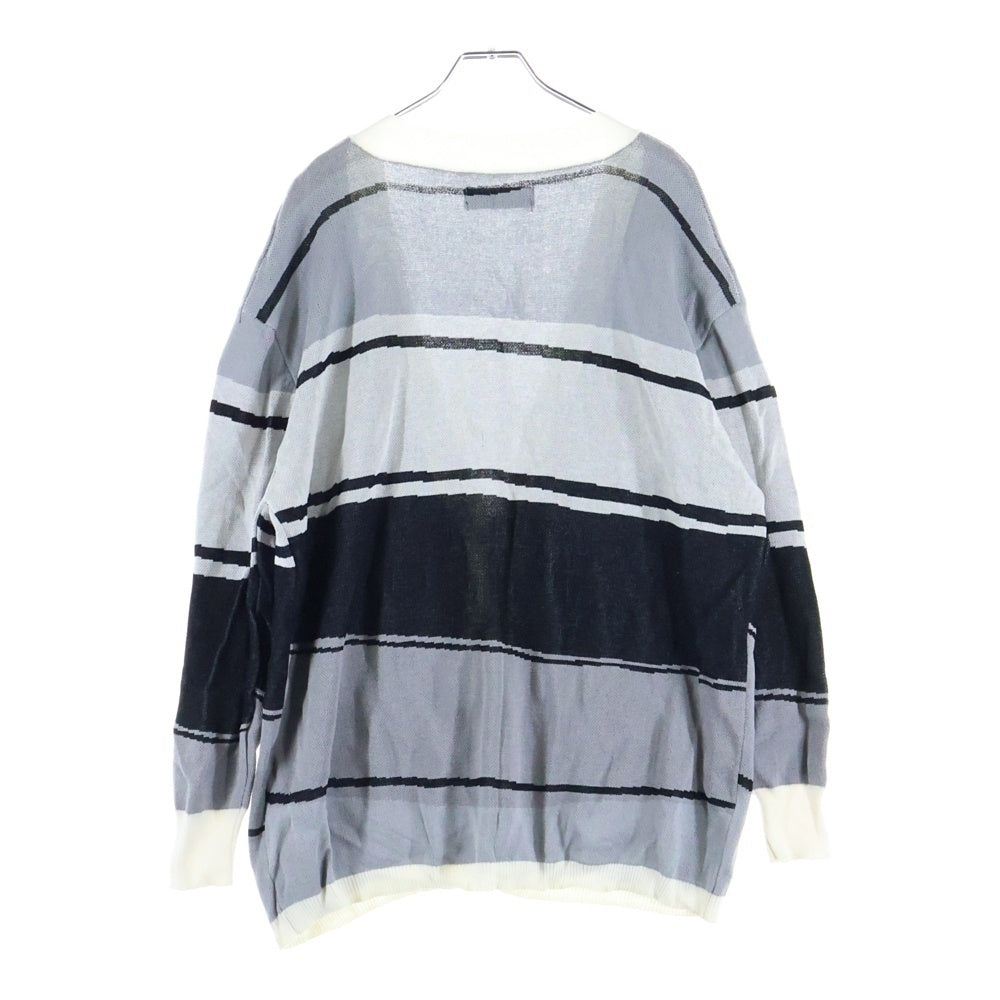 1 PIU 1 UGUALE 3(ウノピゥウノウグァーレトレ) Vネックボーダーカーディガン ニット グレー