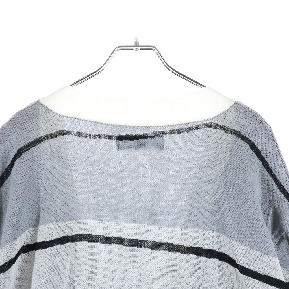 1 PIU 1 UGUALE 3(ウノピゥウノウグァーレトレ) Vネックボーダーカーディガン ニット グレー