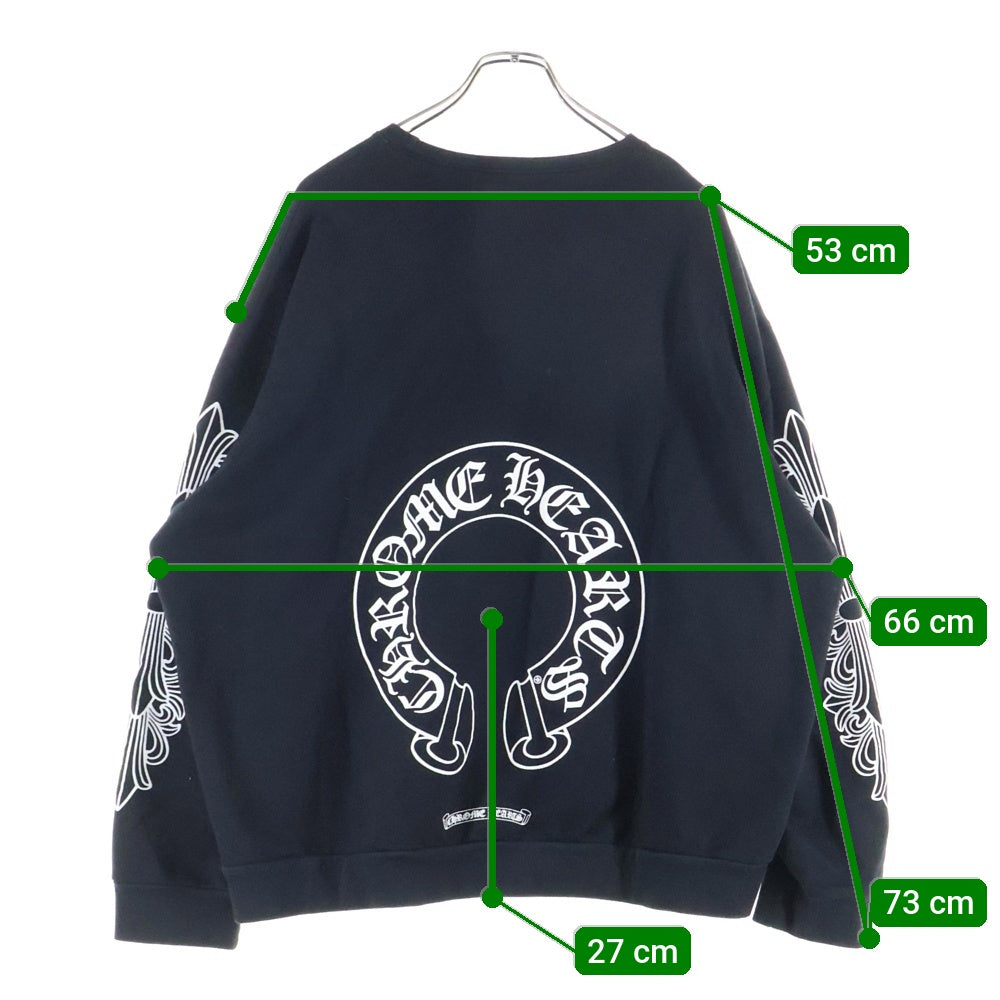 CHROME HEARTS(クロムハーツ) SWTSHRT 袖フローラル バックホースシュープリント クルーネック スウェット トレーナー ブラック