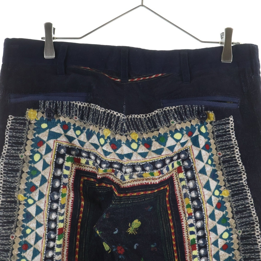 Sacai(サカイ) 総柄デザイン コーデュロ ストレートパンツ ネイビー 17-01228M