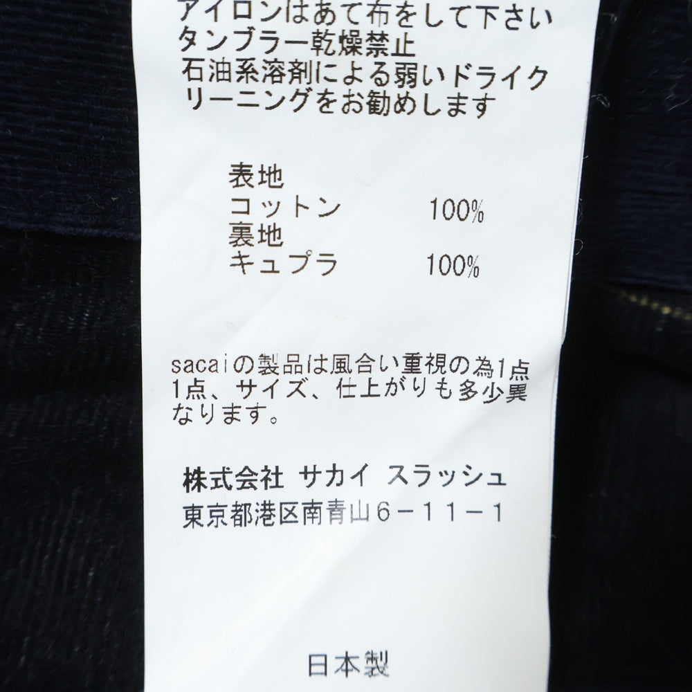 Sacai(サカイ) 総柄デザイン コーデュロ ストレートパンツ ネイビー 17-01228M