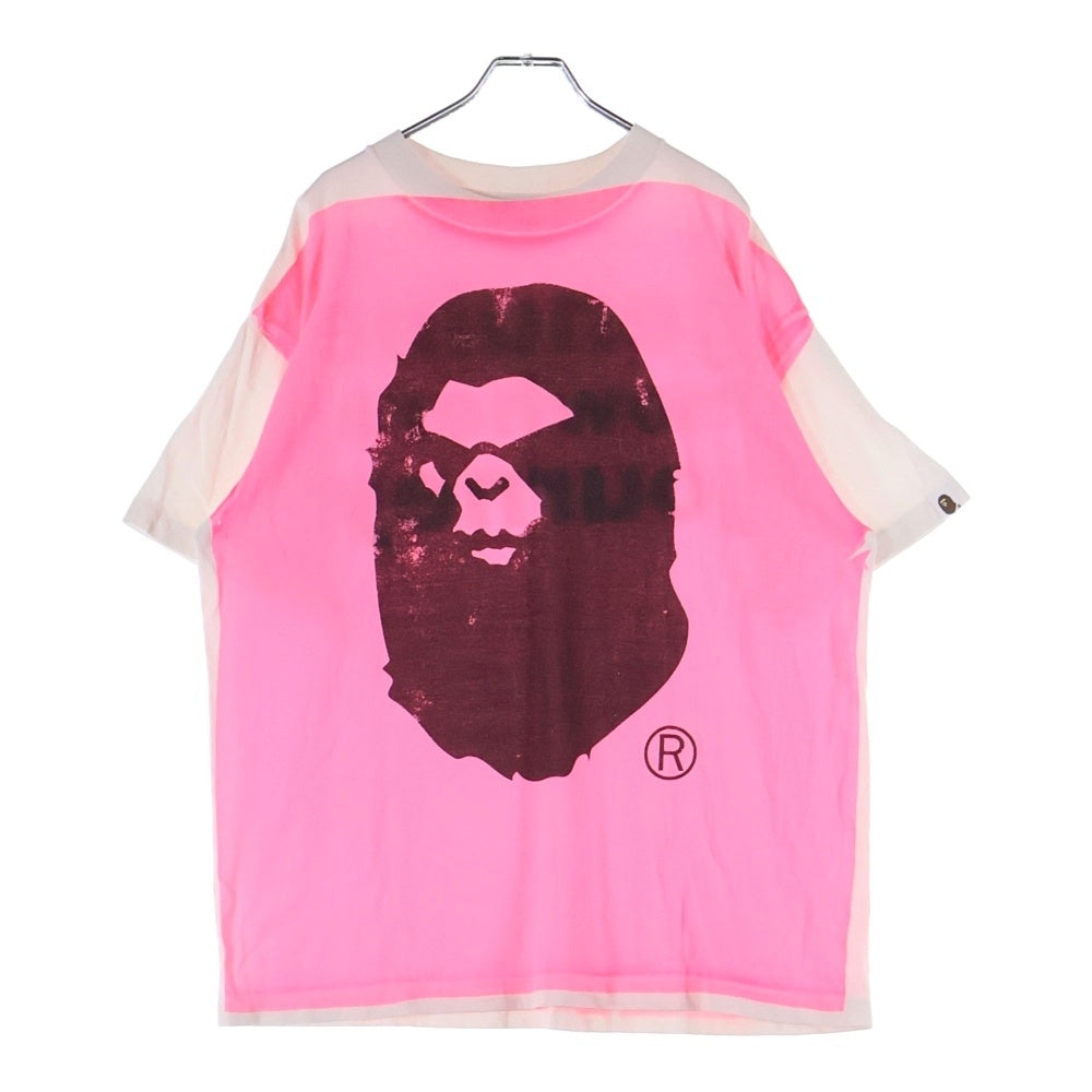 SAINT MICHAEL(セントマイケル) ×A BATHING APE ×アベイシングエイプ プリントデザイン 半袖Tシャツ カットソー ホワイト/ピンク SM-HR1-0000-C33
