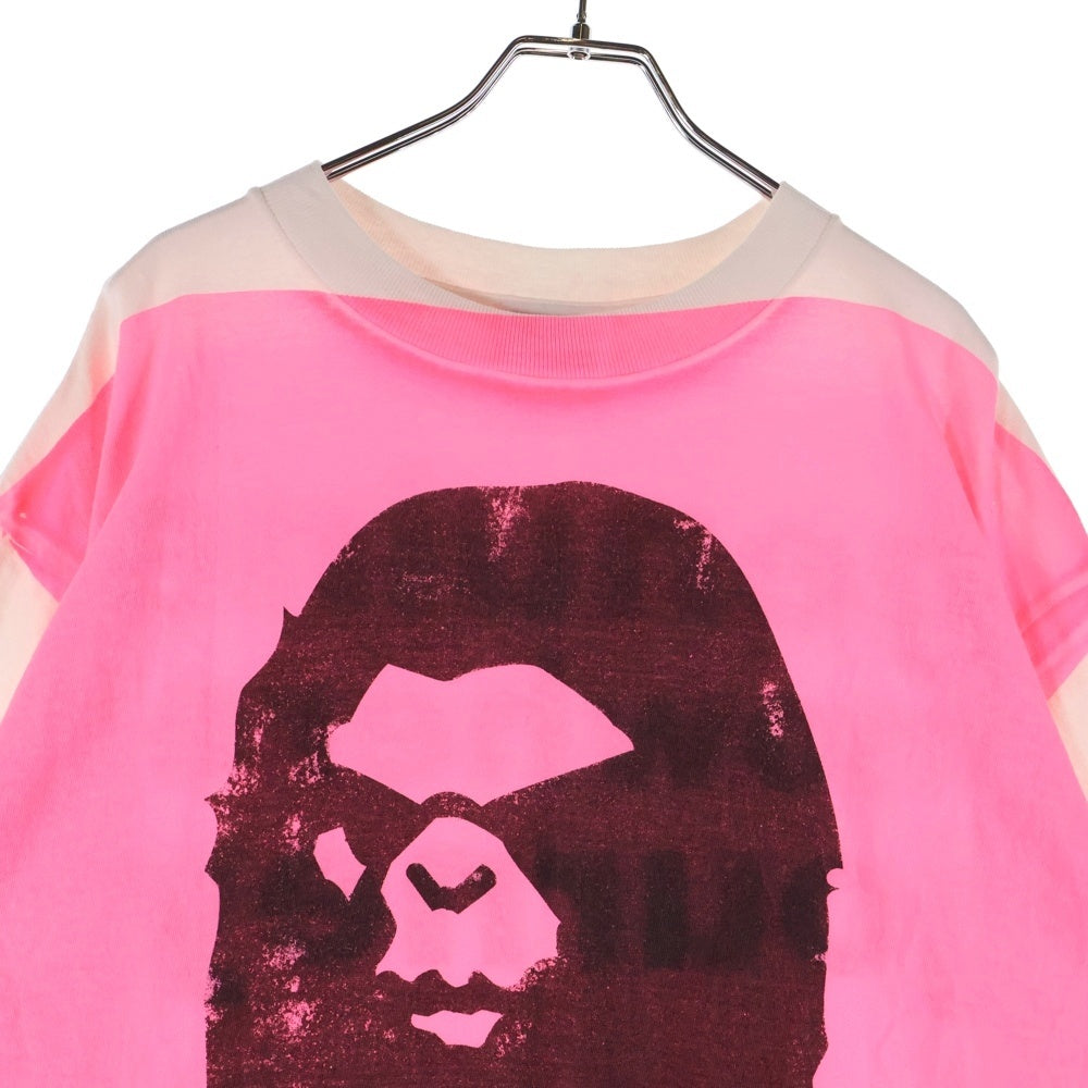 SAINT MICHAEL(セントマイケル) ×A BATHING APE ×アベイシングエイプ プリントデザイン 半袖Tシャツ カットソー ホワイト/ピンク SM-HR1-0000-C33