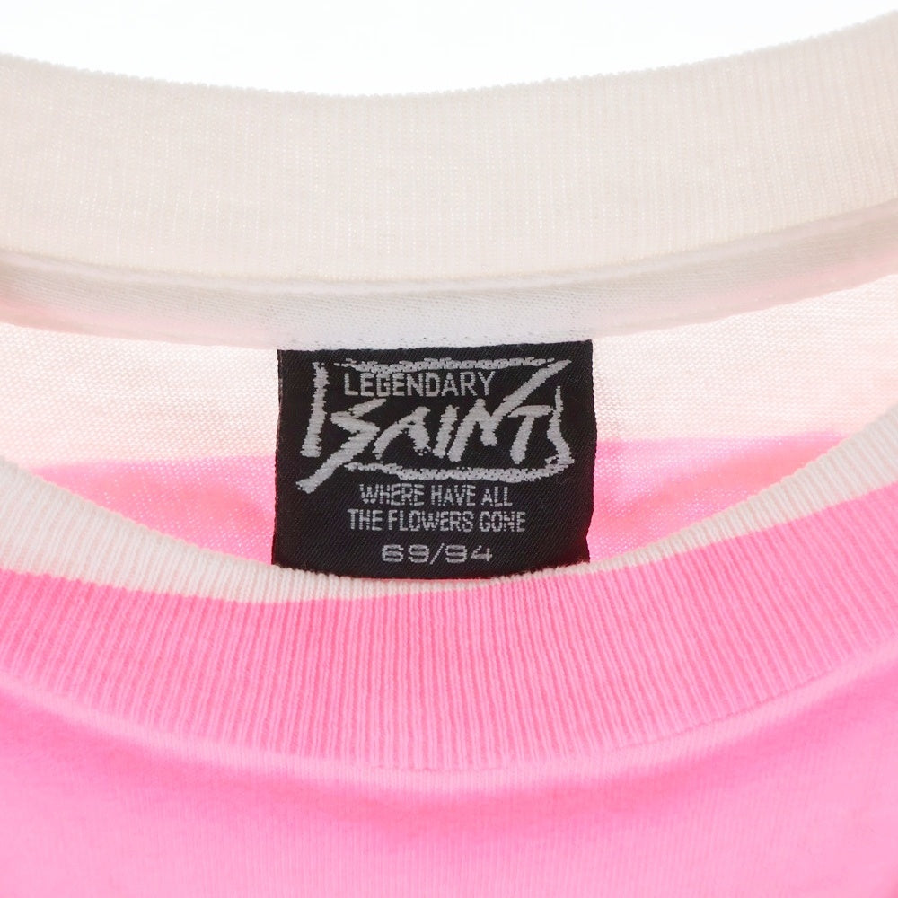 SAINT MICHAEL(セントマイケル) ×A BATHING APE ×アベイシングエイプ プリントデザイン 半袖Tシャツ カットソー ホワイト/ピンク SM-HR1-0000-C33