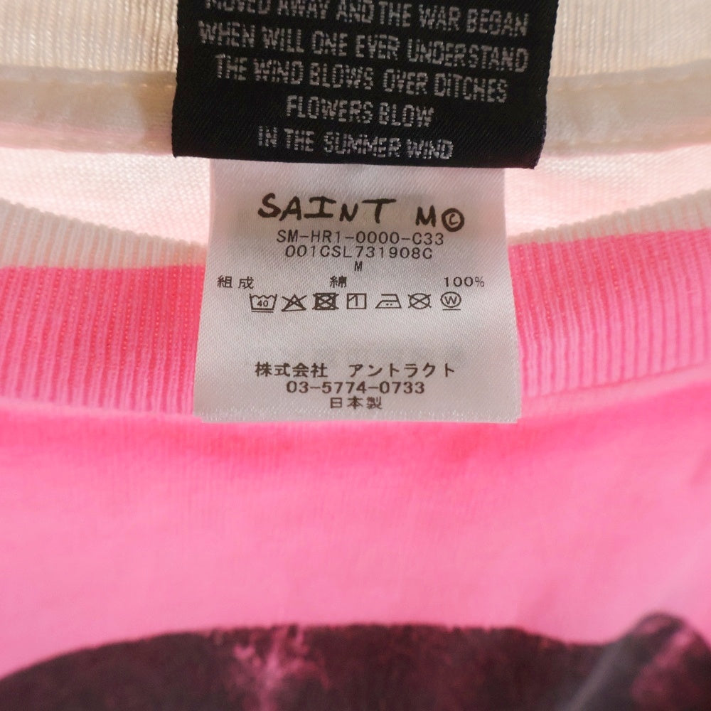 SAINT MICHAEL(セントマイケル) ×A BATHING APE ×アベイシングエイプ プリントデザイン 半袖Tシャツ カットソー ホワイト/ピンク SM-HR1-0000-C33