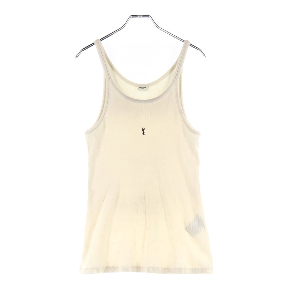 SAINT LAURENT PARIS(サンローランパリ) ロゴ刺繍 タンクトップ ノースリーブ カットソー ホワイト 761275