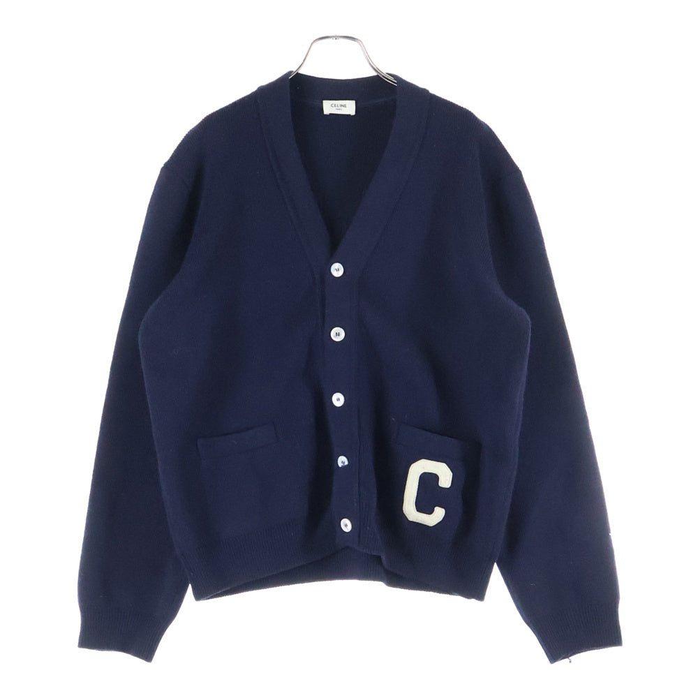 CELINE(セリーヌ) カレッジロゴ Vネックカーディガン ニット ネイビー